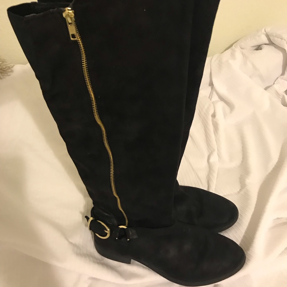 Black with gold buckle tall boot